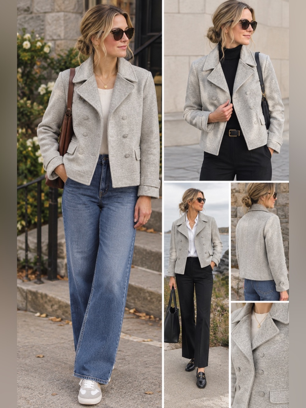 GAP Light Gray Double-Breasted Pea Coat blazer